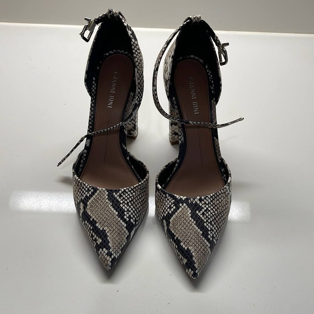 Gianni Bini Snake Print Block Heels with Ankle Strap - Size 8